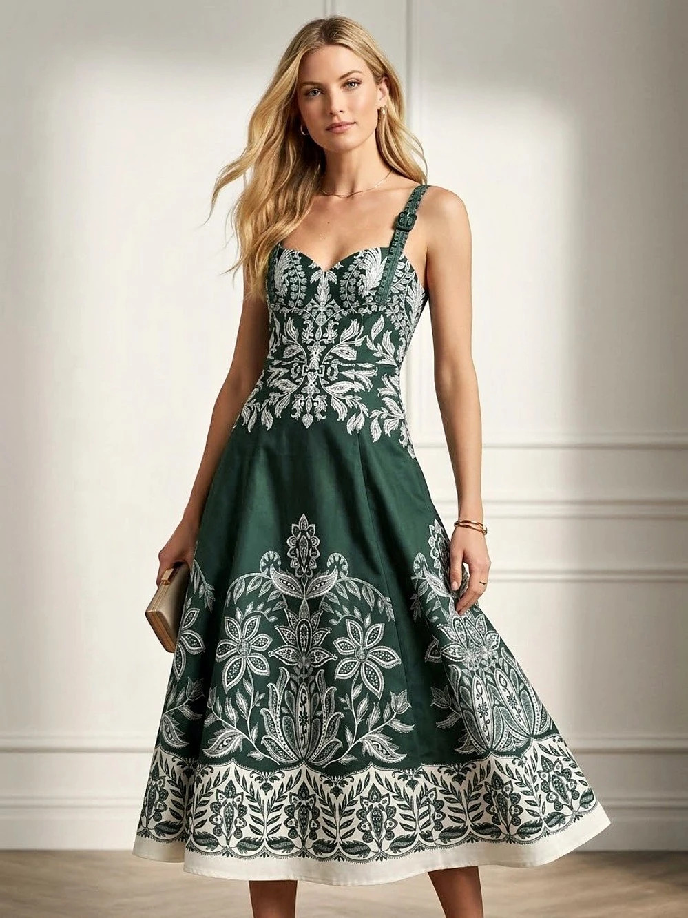 Commense Floral Maxi Dress in Green & White Like New